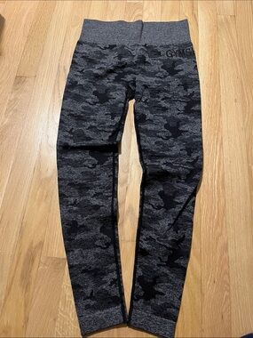 Gym shark Gray Camo Seamless Leggings with Logo Waistband